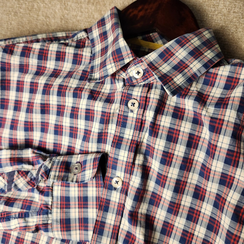 Jeremy Argyle Plaid Long Sleeve Button Down Shirt Men's Red Blue White Top M